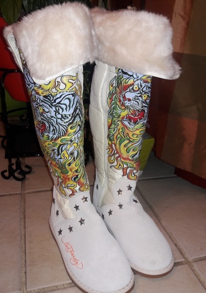 ed hardy knee high boots
